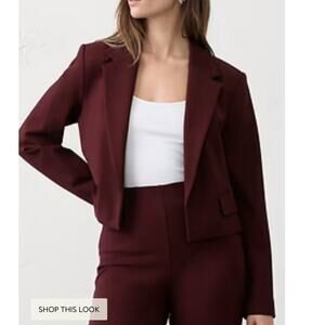 Banana Republic Factory Sz S Ponte Blazer Maroon Cropped Stretch Office Layer